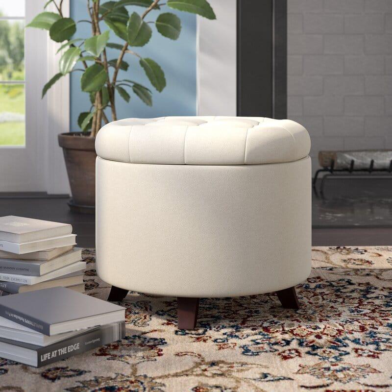 Vella Wide Tufted Round Storage Ottoman with Storage Only One Piece