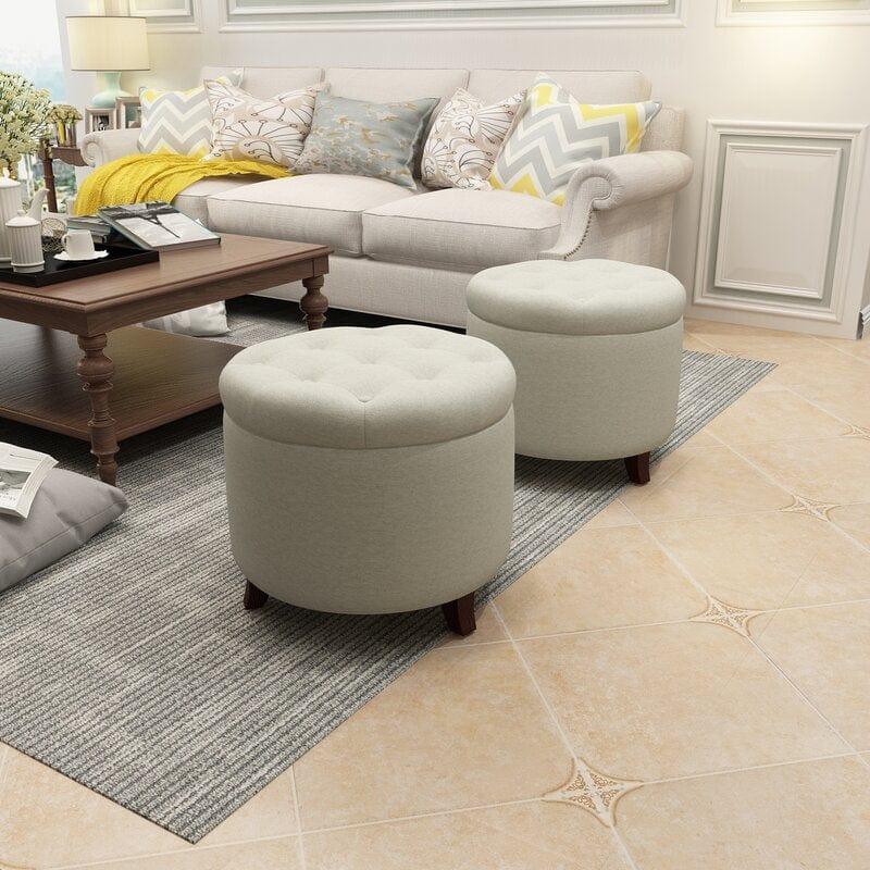 Vella Wide Tufted Round Storage Ottoman with Storage Only One Piece