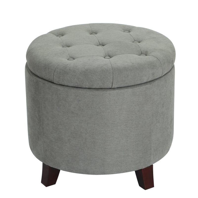 Vella Wide Tufted Round Storage Ottoman with Storage Only One Piece