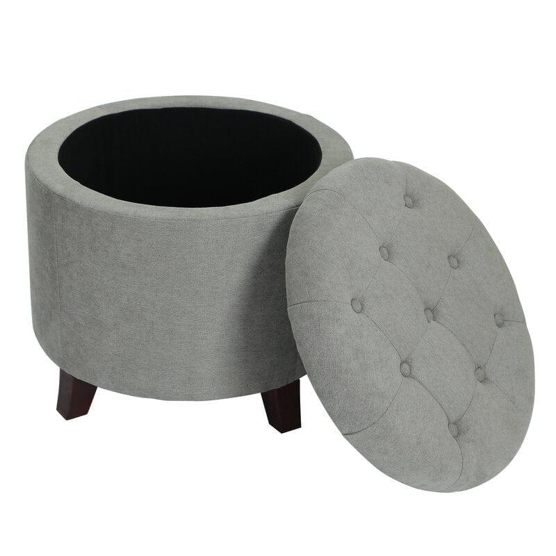 Vella Wide Tufted Round Storage Ottoman with Storage Only One Piece