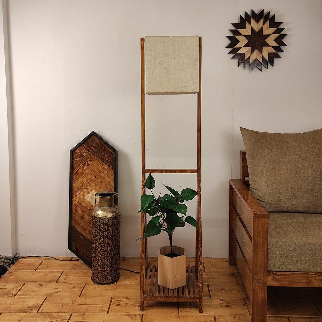 Victoria Wooden Floor Lamp with Brown Base and Jute Fabric Lampshade (BULB NOT INCLUDED)