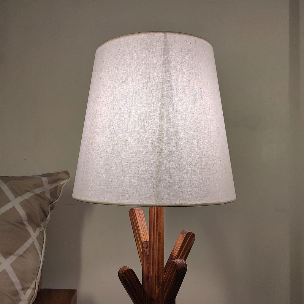 Vrikshya Wooden Table Lamp with Brown Base and Premium White Fabric Lampshade (BULB NOT INCLUDED) - Ouch Cart 