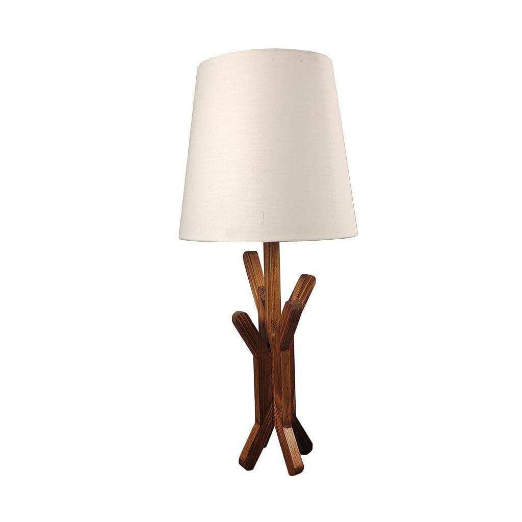 Vrikshya Wooden Table Lamp with Brown Base and Premium White Fabric Lampshade (BULB NOT INCLUDED) - Ouch Cart 