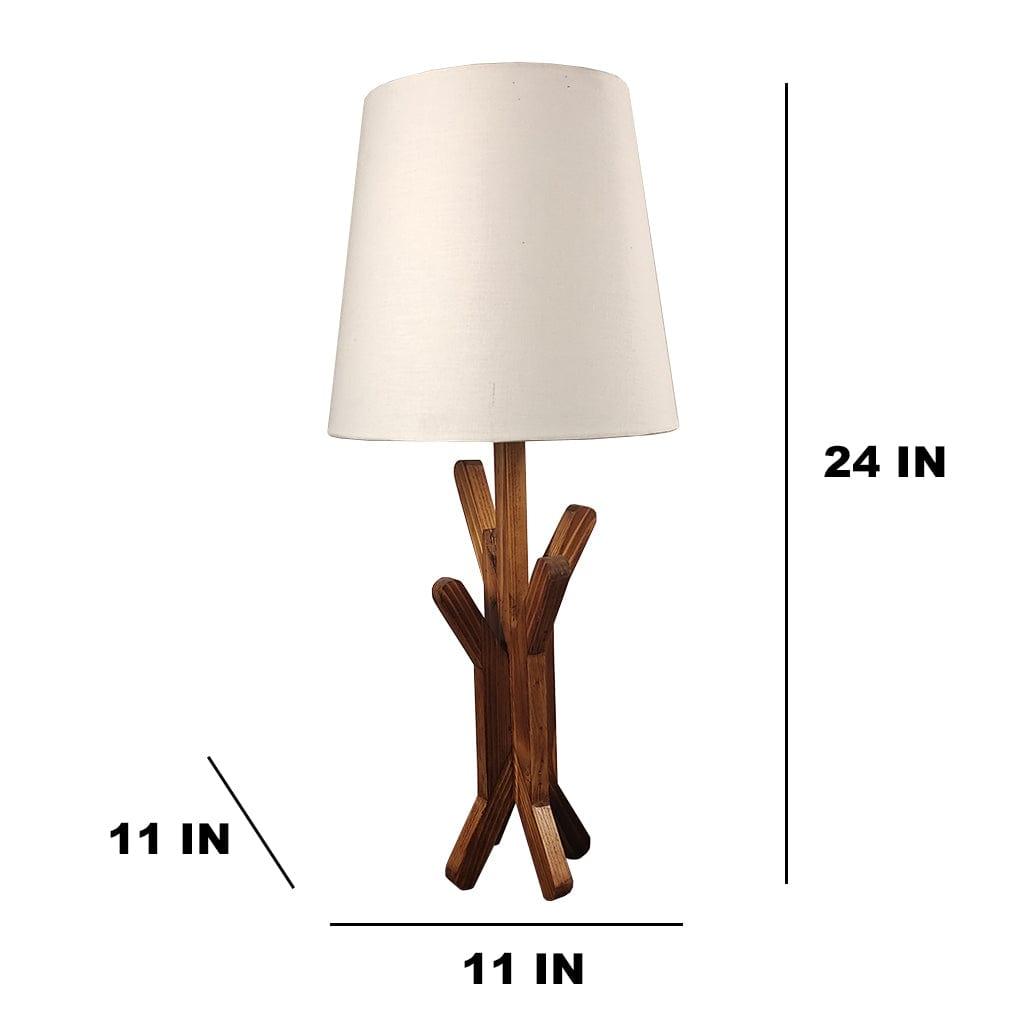 Vrikshya Wooden Table Lamp with Brown Base and Premium White Fabric Lampshade (BULB NOT INCLUDED) - Ouch Cart 