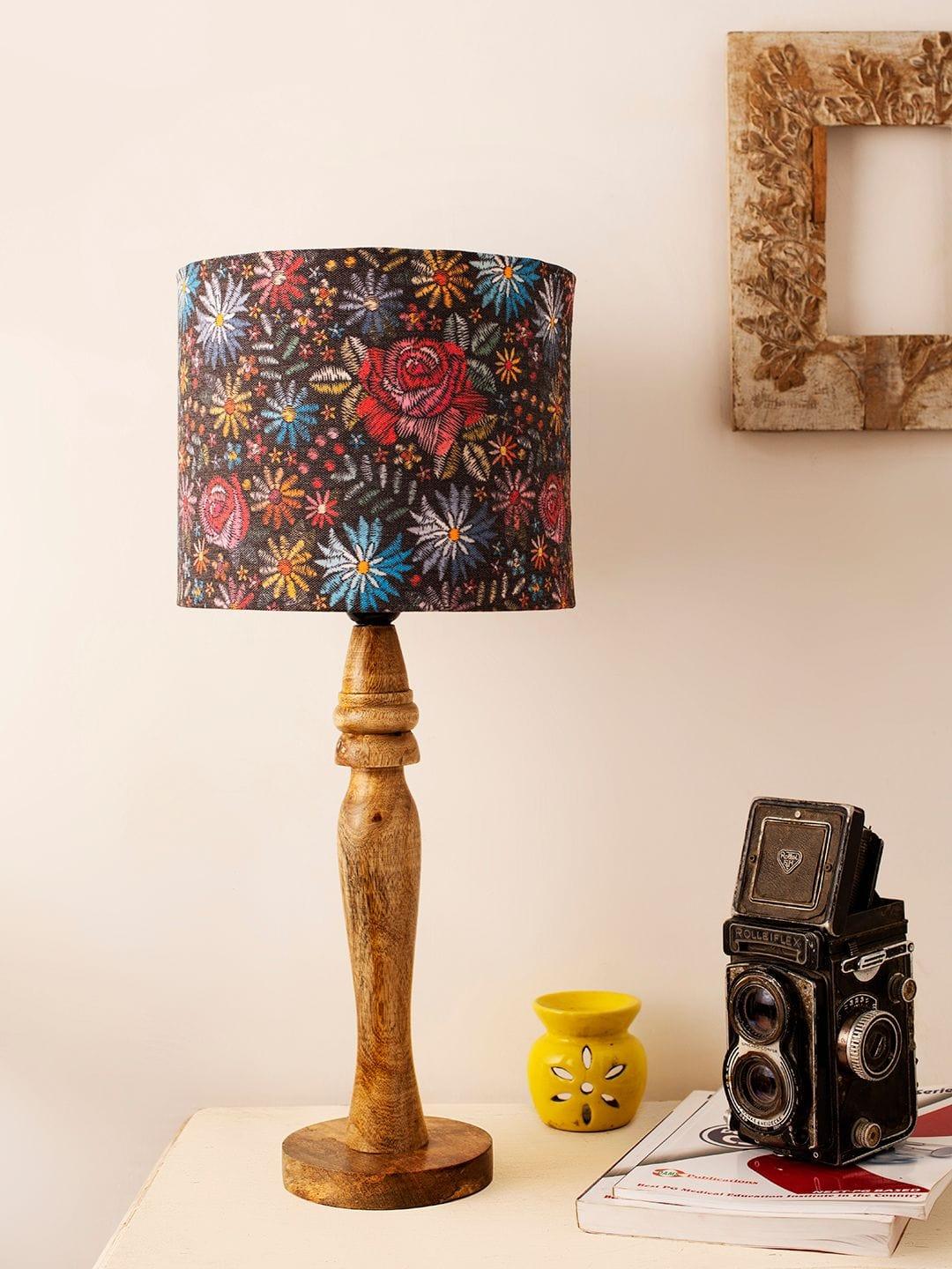 Wooden Black Floral Stich Lamp - Ouch Cart 