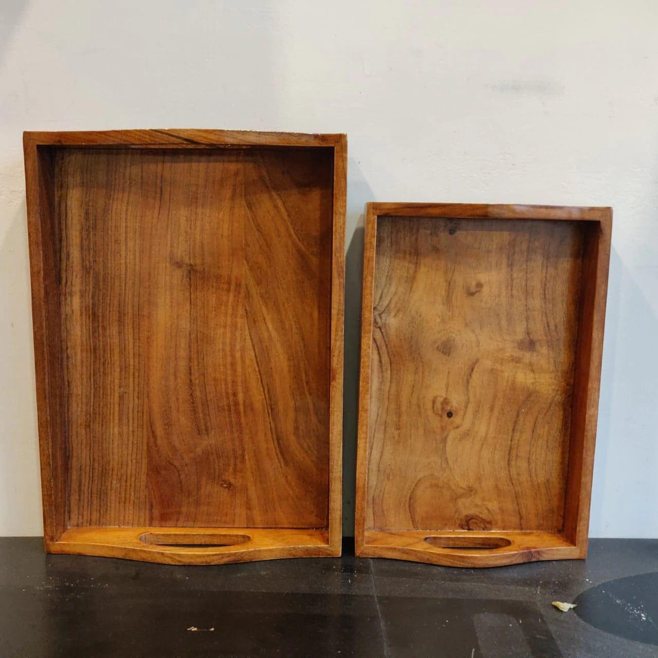 WOODEN SERVING D HANDLES TRAY || SET OF 2 - Ouch Cart 