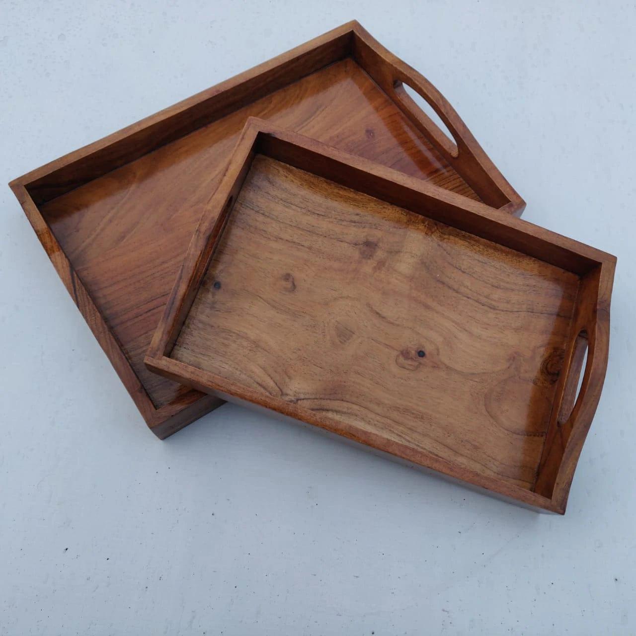 WOODEN SERVING D HANDLES TRAY || SET OF 2 - Ouch Cart 