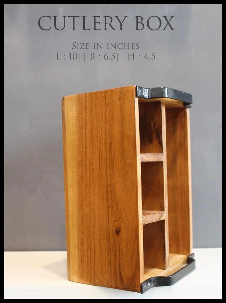 WOODEN CUTLERY STAND WITH IRON HANDLE || PREMIUM QUALITY || WATER RESISTANT - Ouch Cart 