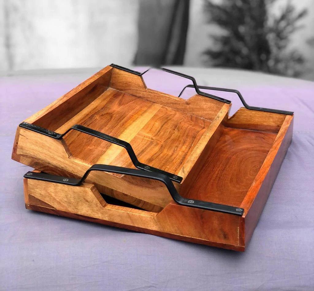 PREMIUM ACACIA WOOD SERVING TRAY COMBO - Ouch Cart 