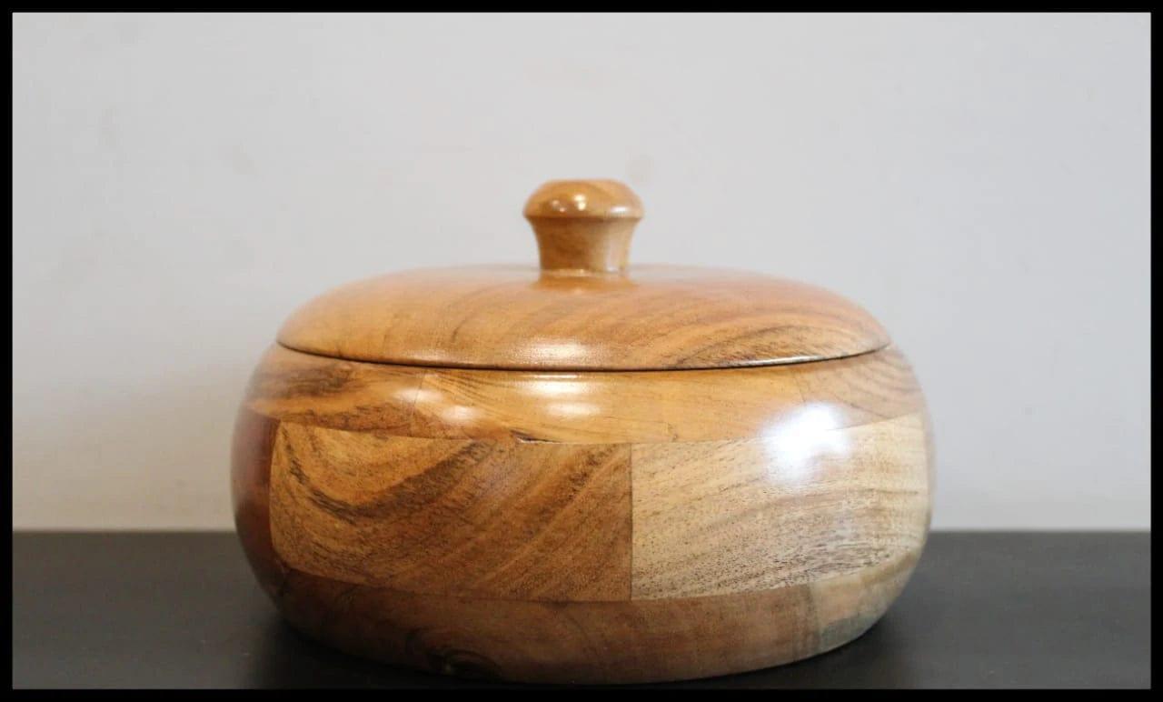 ACACIA WOOD CHAPATI BOX CUM SERVING BOWL || FOOD GRADE - Ouch Cart 