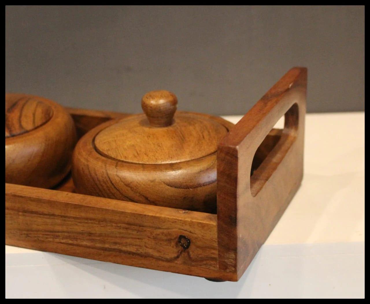 SERVING POTS WITH TRAY II WOODEN REFRESHMENT JARS II WOODEN - Ouch Cart 