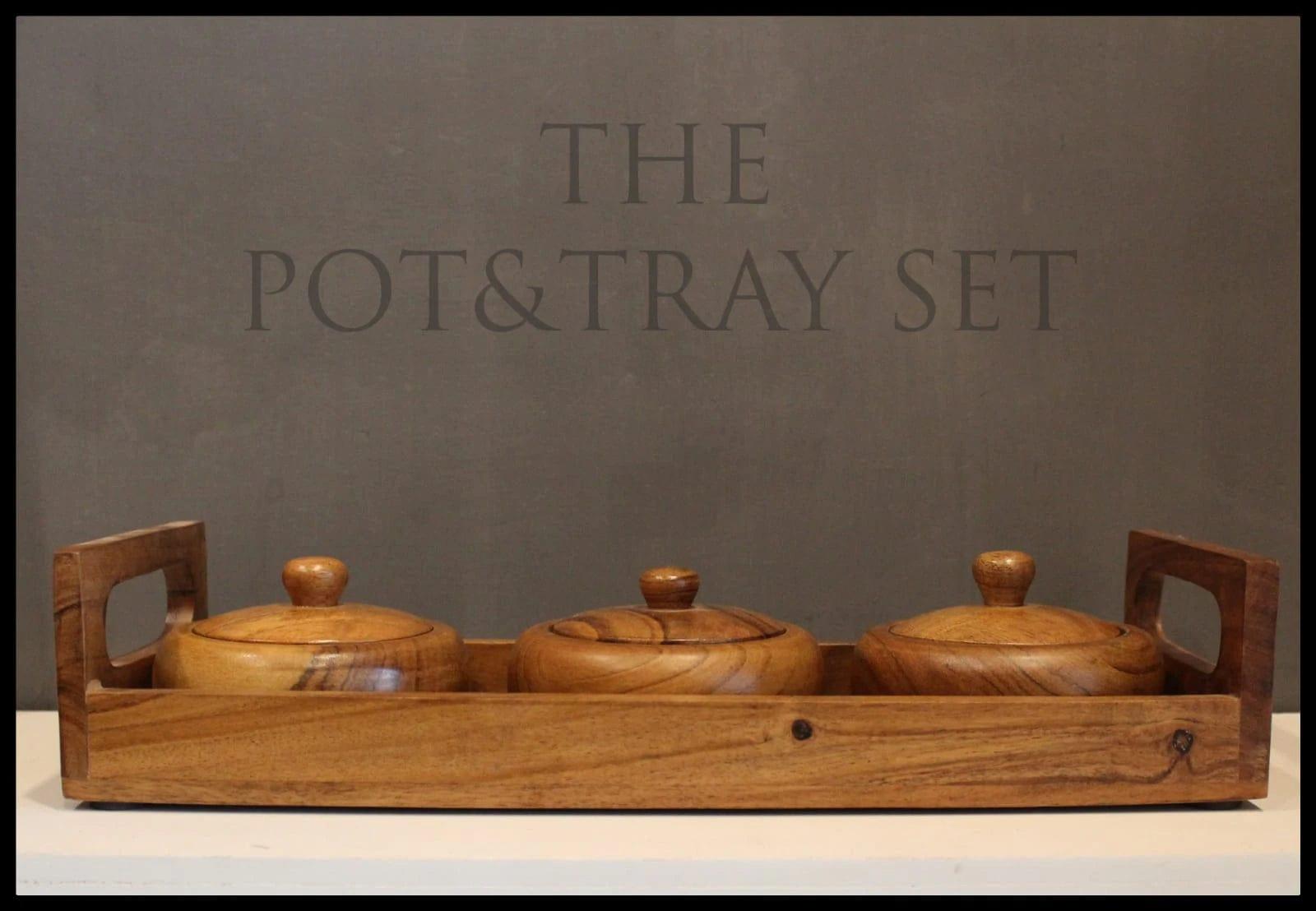 SERVING POTS WITH TRAY II WOODEN REFRESHMENT JARS II WOODEN - Ouch Cart 