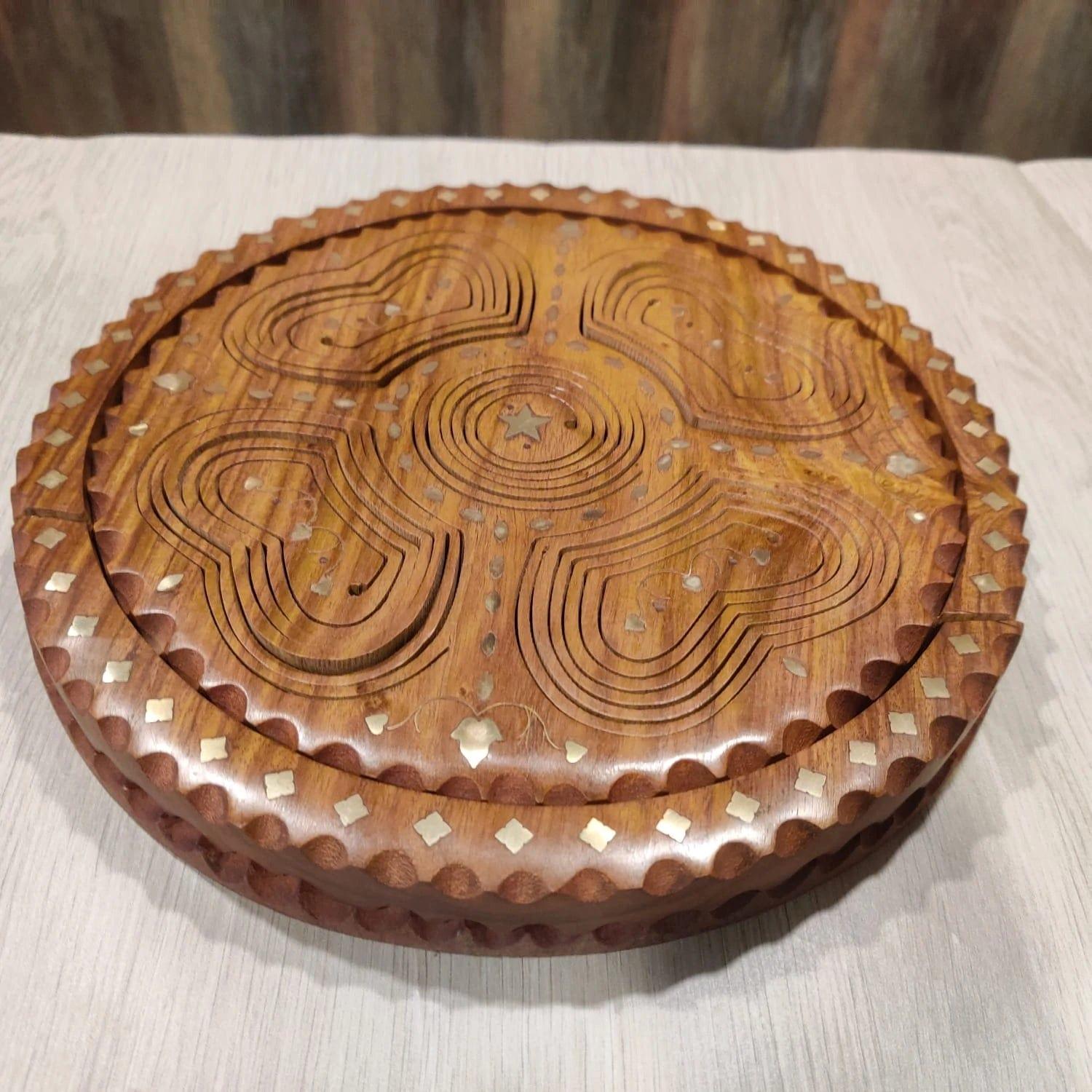 WOODEN BEAUTIFUL DRY FRUIT FOLDABLE BASKET ROUND SHAPE 4 PART - Ouch Cart 