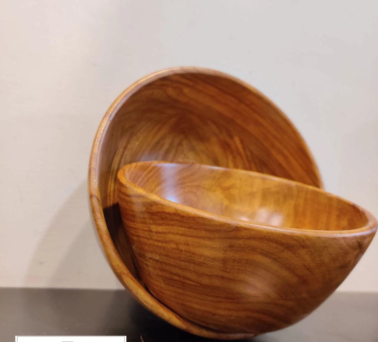 WOODEN SALAD BOWL || SET OF 2 || FOOD SAFE || SHEESHAM WOOD || HOT/COLD MEAL - Ouch Cart 