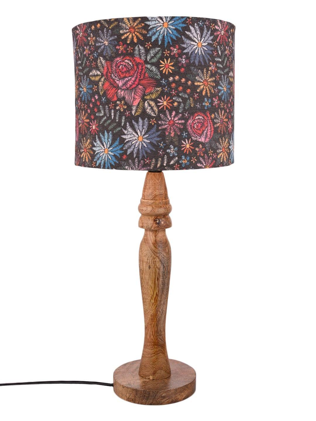 Wooden Black Floral Stich Lamp - Ouch Cart 