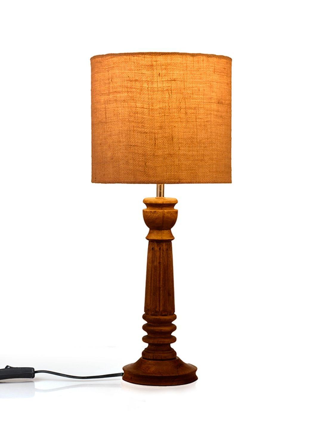 Pillar Brown Lamp with Brown Jute Shade - Ouch Cart 