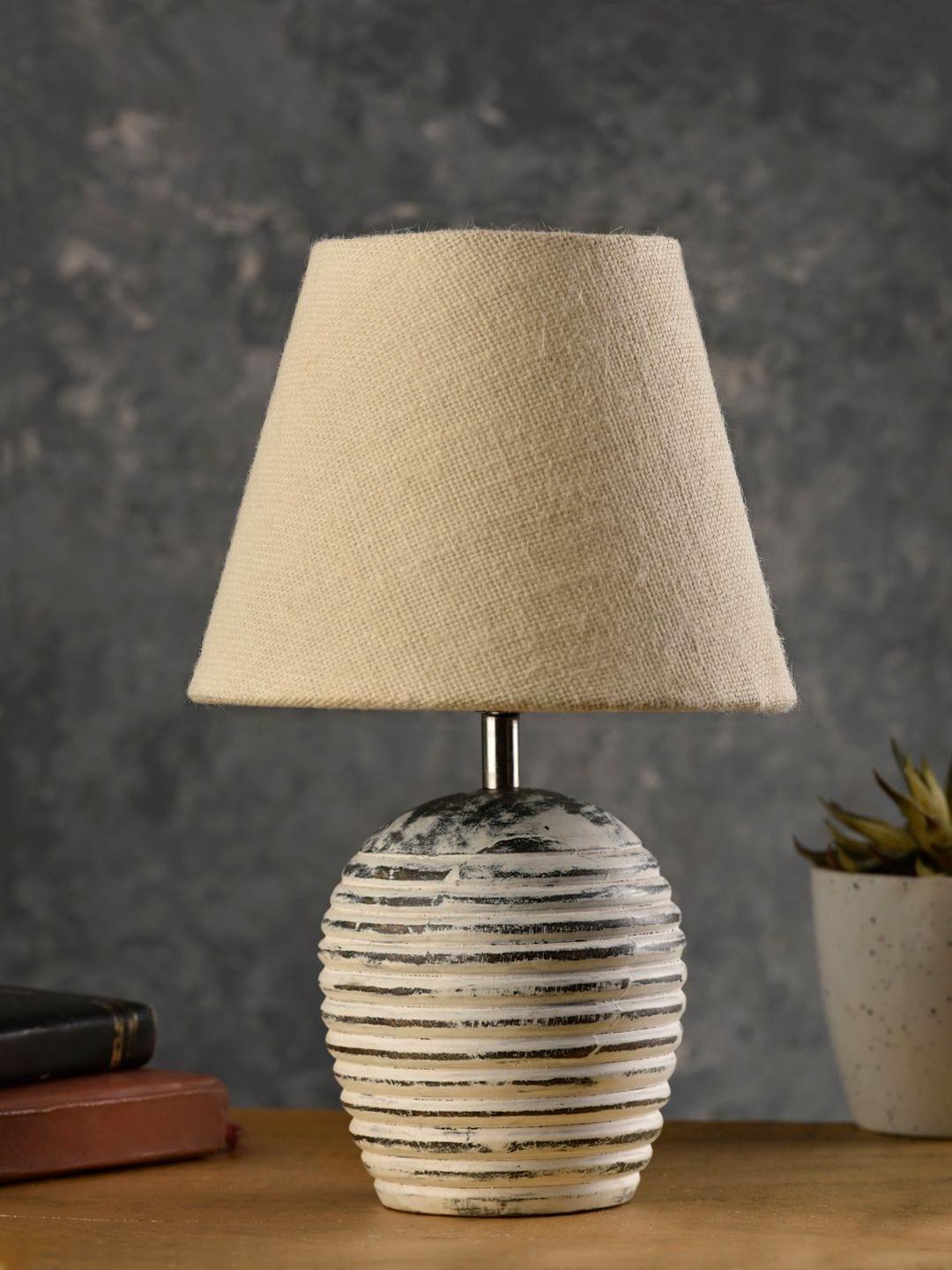 Striped Wooden White Lamp with White Jute Shade - Ouch Cart 