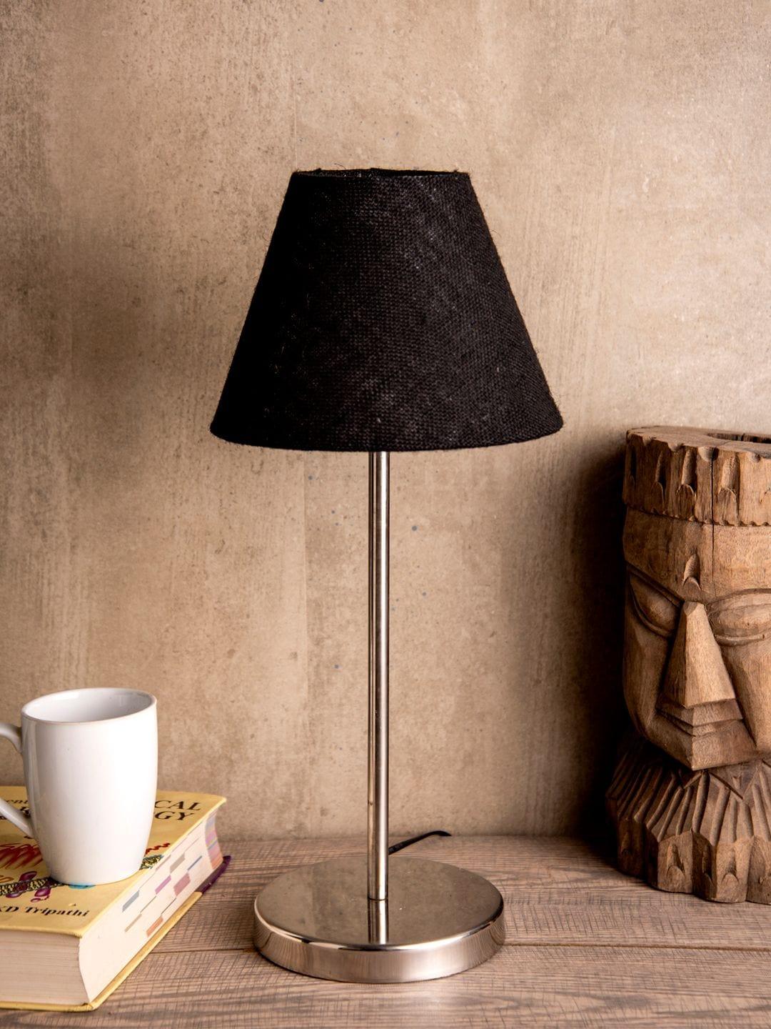 Metal Table Lamp with Black Jute Shade - Ouch Cart 