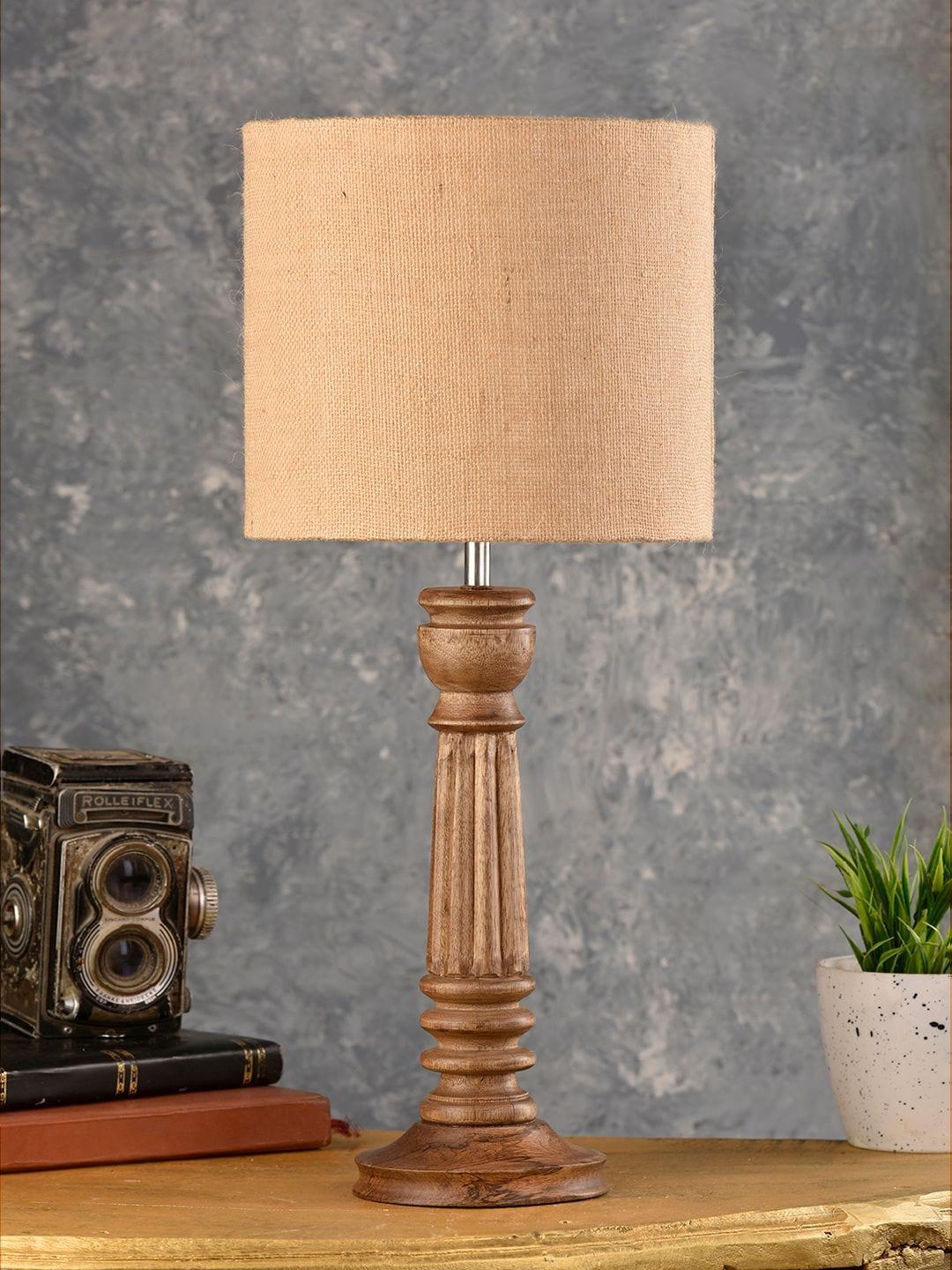 Pillar Brown Lamp with Brown Jute Shade - Ouch Cart 