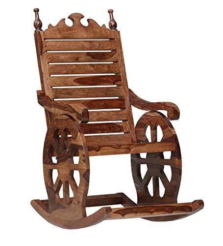 Solid Wood Rocking Chair in Rustic Teak Finish - Ouch Cart 