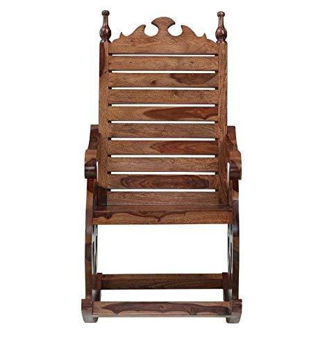 Solid Wood Rocking Chair in Rustic Teak Finish - Ouch Cart 