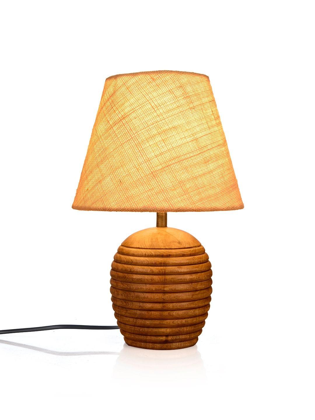 Striped Wooden Brown Lamp with White Jute Shade - Ouch Cart 