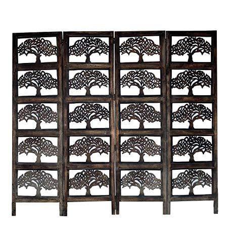 Solid Wood 4 Panel Room Wooden Partition (Brown) for Living Room - Ouch Cart 