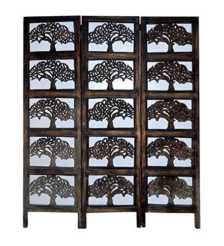 Solid Wood 4 Panel Room Wooden Partition (Brown) for Living Room - Ouch Cart 