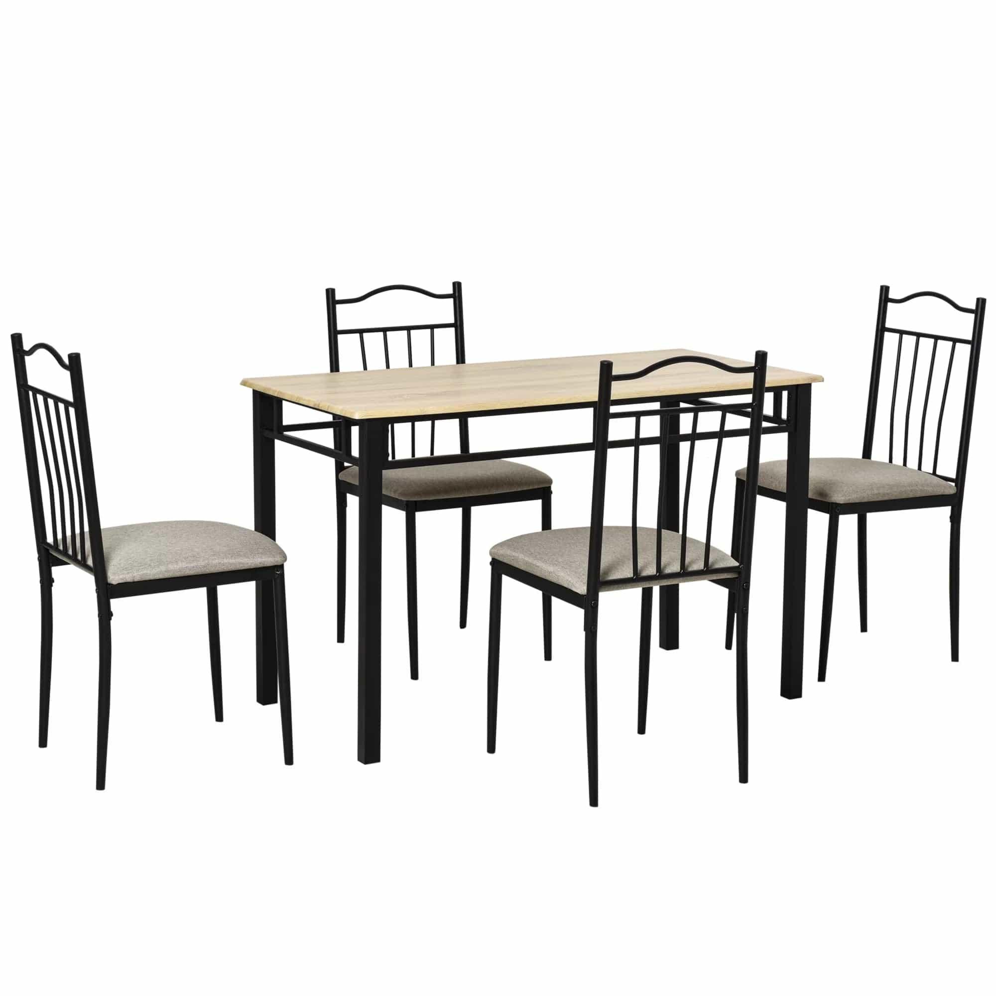 5 Piece Dining Set 1 Table 4 Chairs for Home Kitchen with Padded Seat, Metal Frame - Ouch Cart 