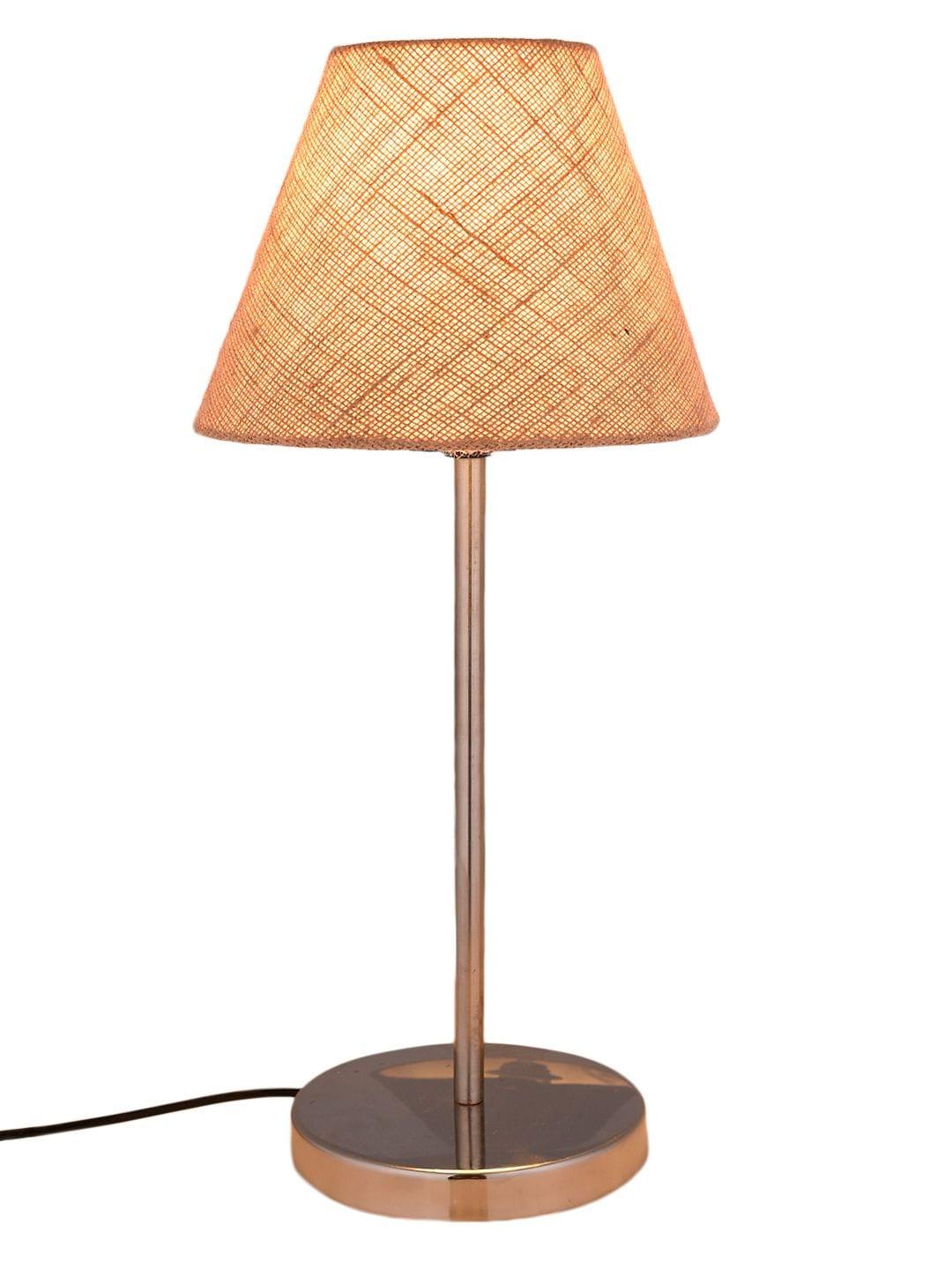 Metal Table Lamp with Brown Jute Shade - Ouch Cart 