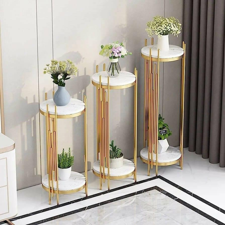 Two - Tier Marble Top Pot Stand Set. - Ouch Cart 