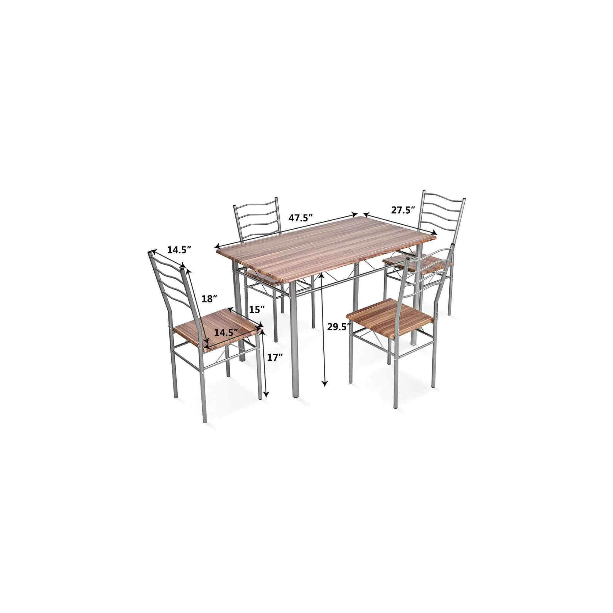 5 Piece Dining Table Set Wood Metal Kitchen Breakfast Furniture w/4 Chair Walnut - Ouch Cart 