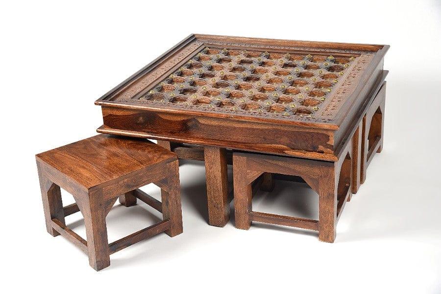 Sheesham Wood Bahirah Centre Table With 4 Stools