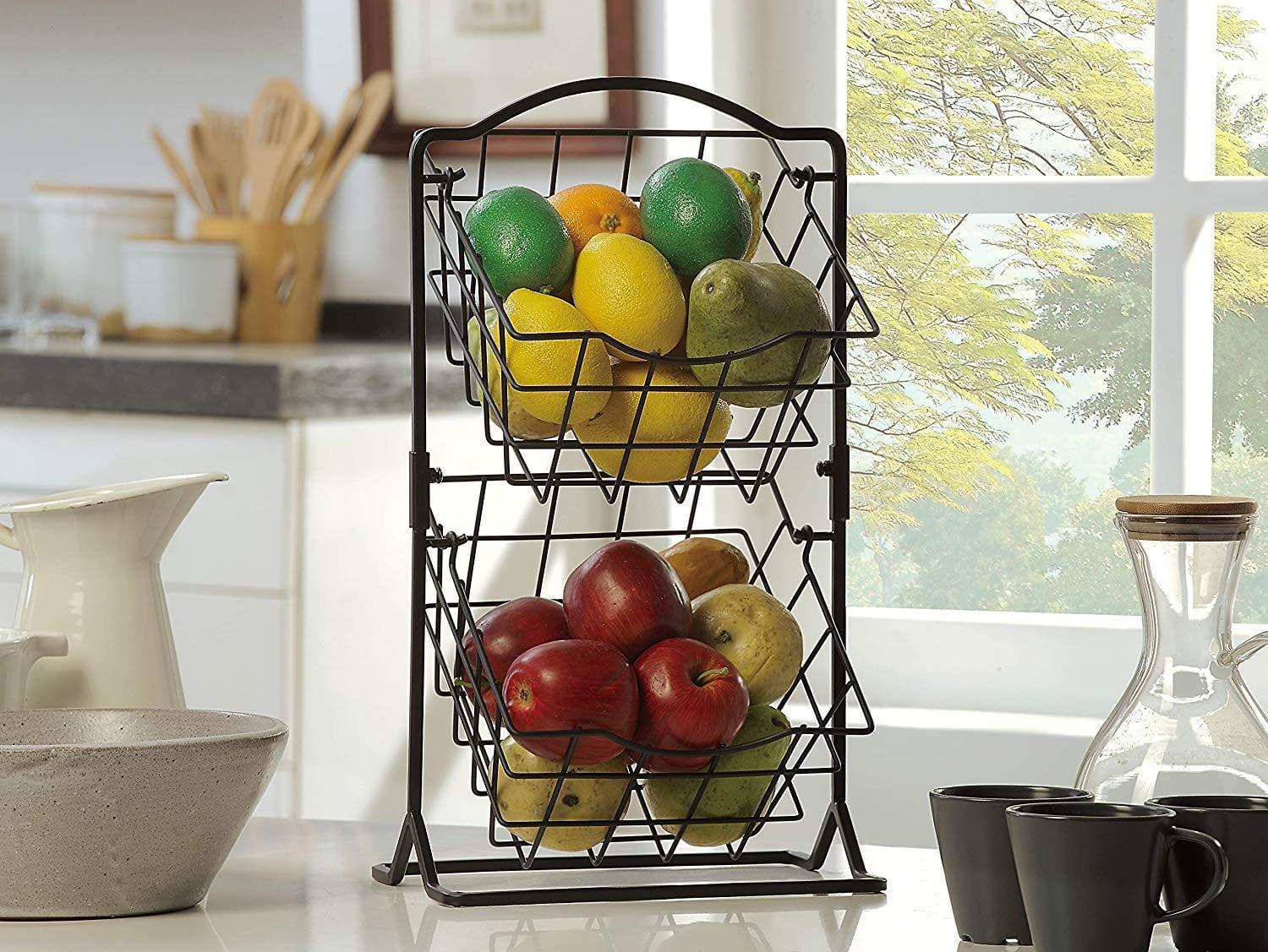 Iron Storage Basket with 2 Tiers - Ouch Cart 