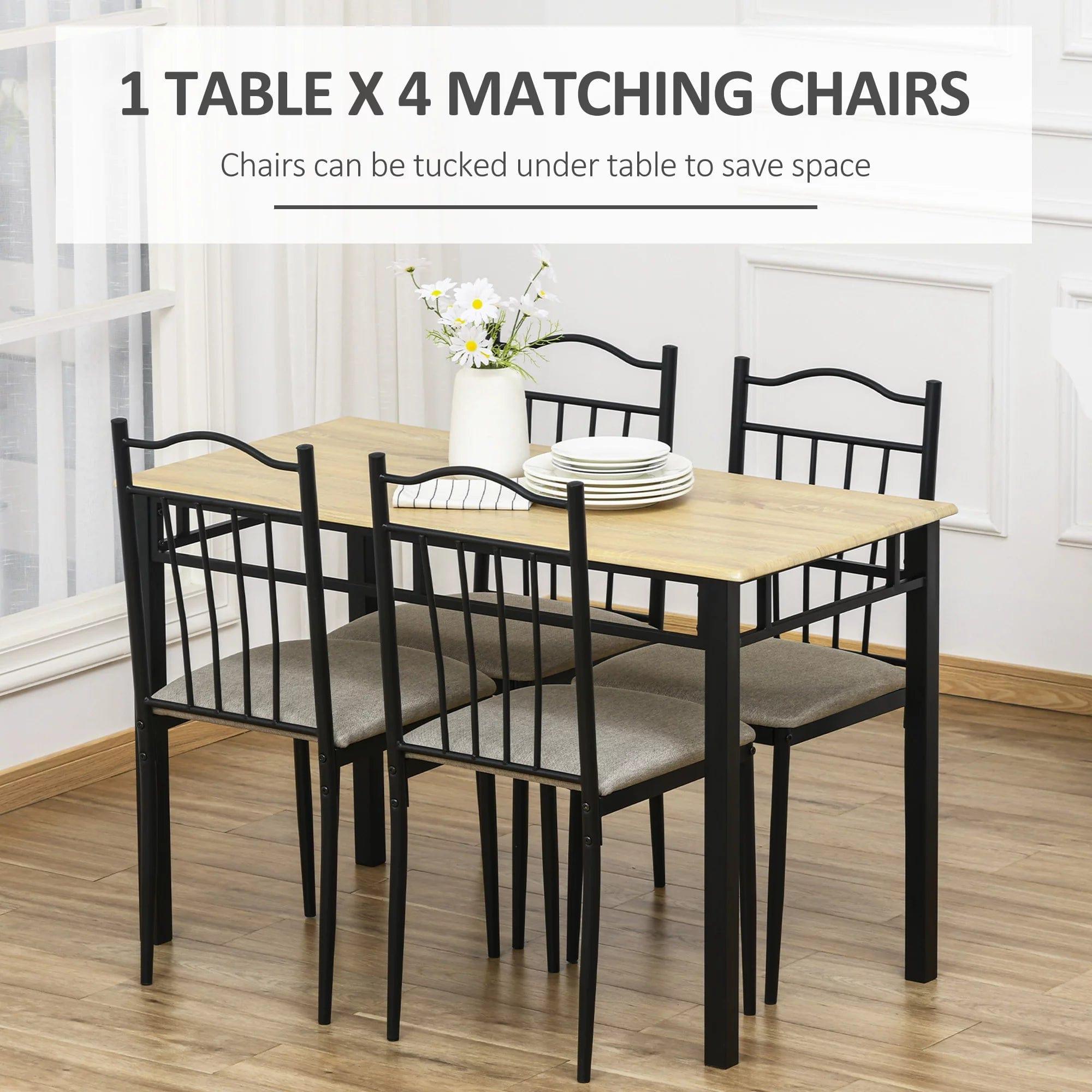 5 Piece Dining Set 1 Table 4 Chairs for Home Kitchen with Padded Seat, Metal Frame - Ouch Cart 