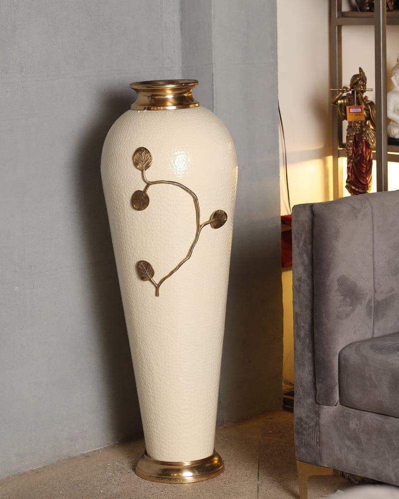 Decorative Metal White Round Flower Vase for Home Decor, Table Top, Living Room & Office - Ouch Cart 