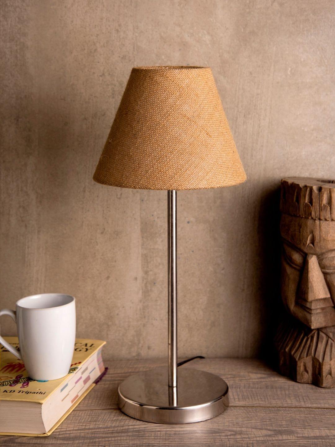 Metal Table Lamp with Brown Jute Shade - Ouch Cart 