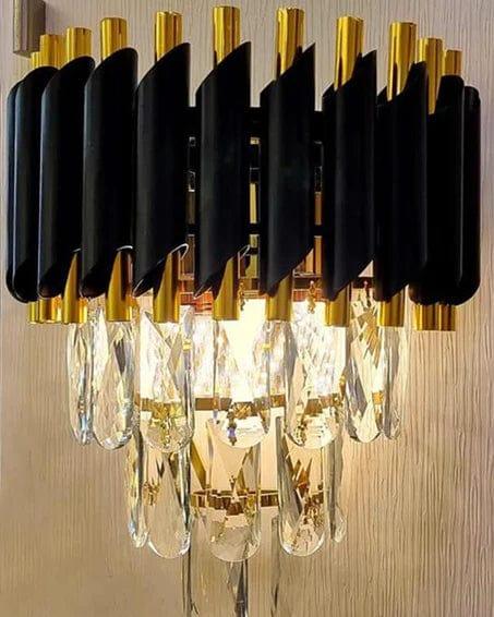 Led Crystal Modern Black Gold Metal Wall Light For Drawing Room Bedroom Office - Ouch Cart 