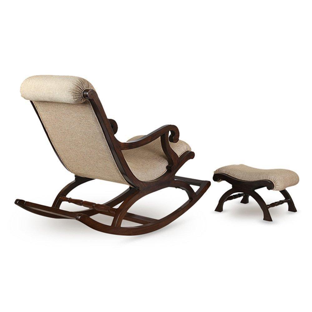 Teak Wood Rocking Chair with Foot Rest and Cushion for Living Room and Home Decor, Brown - Ouch Cart 