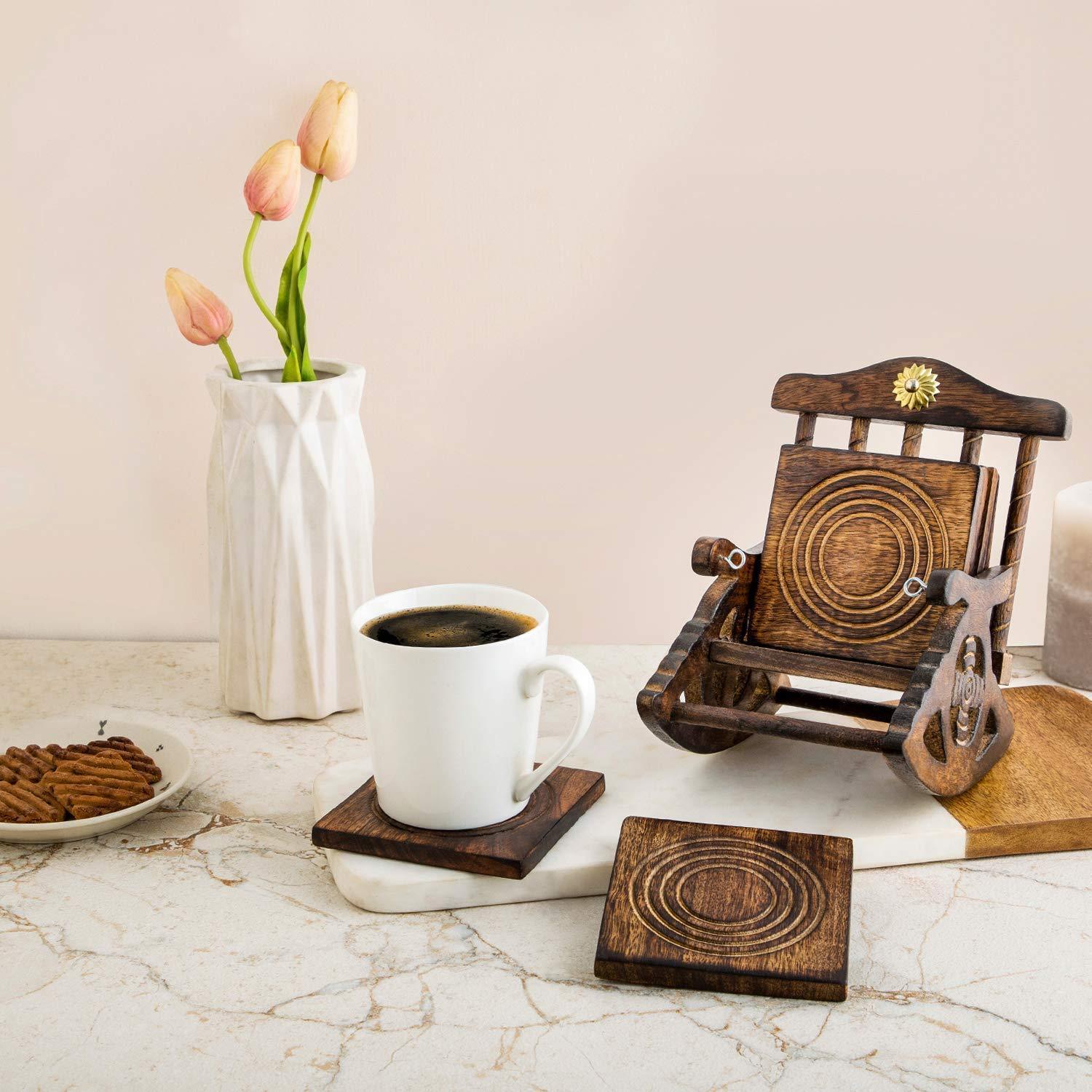 Wooden Set of 6 Coasters with Mini Chair - Ouch Cart 