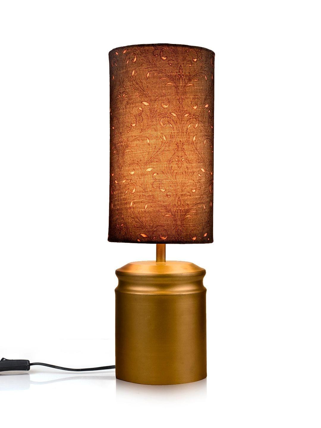 Metal Golden Table Lamp with Dark Forest Shade - Ouch Cart 