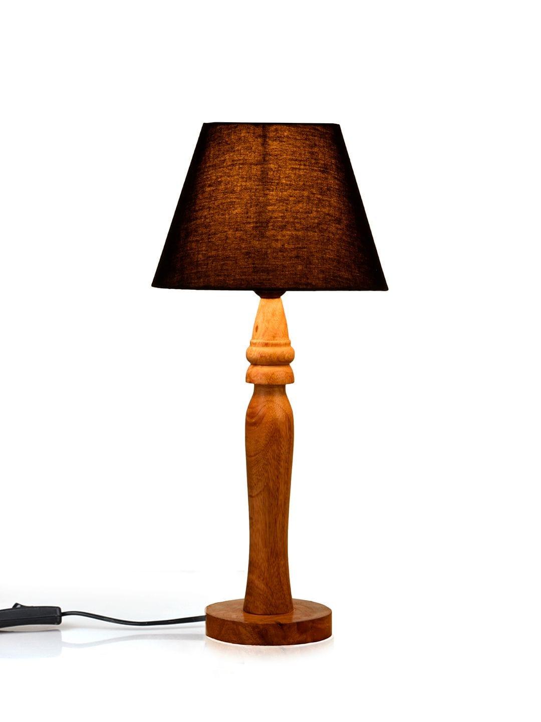 Round Brown Lamp with Taper Black Cotton Shade - Ouch Cart 