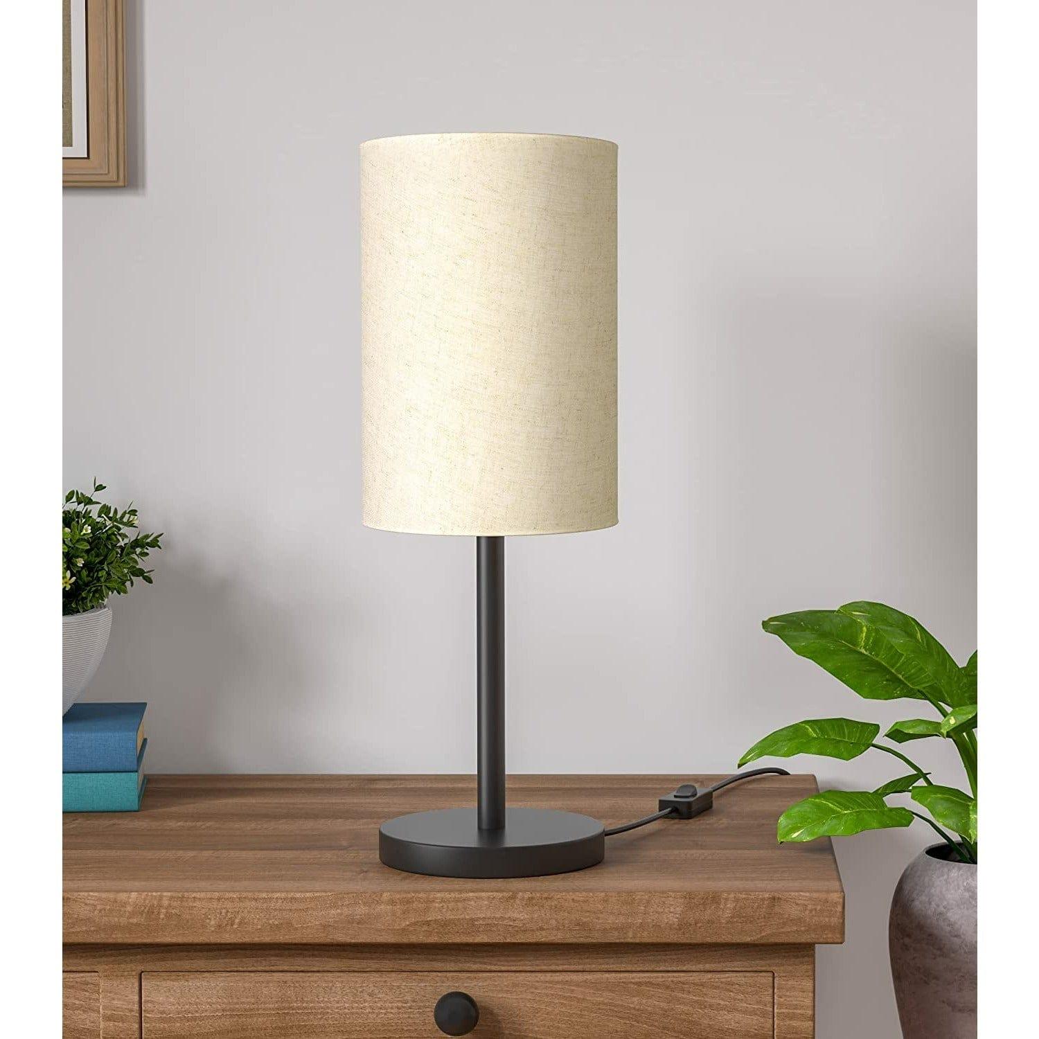 Black Sleek Table Lamp Cylindrical Shade - Ouch Cart 