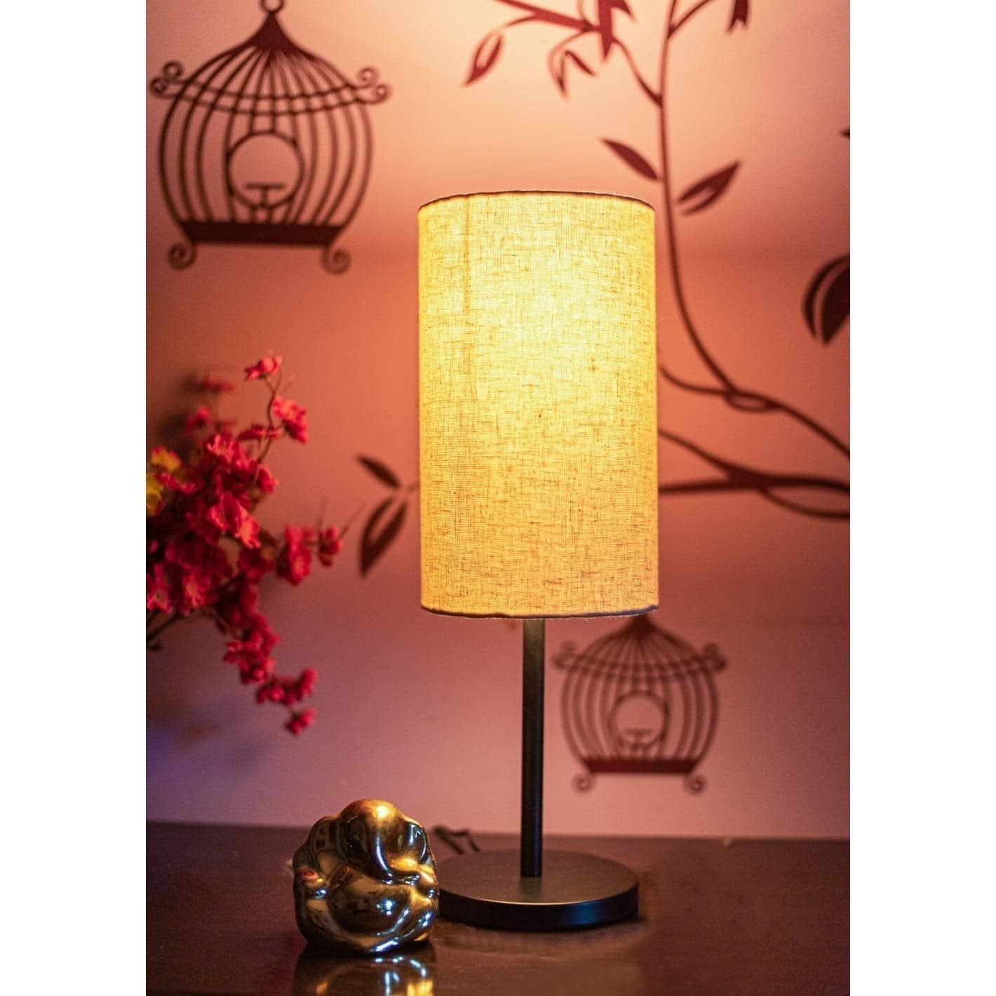 Black Sleek Table Lamp Cylindrical Shade - Ouch Cart 