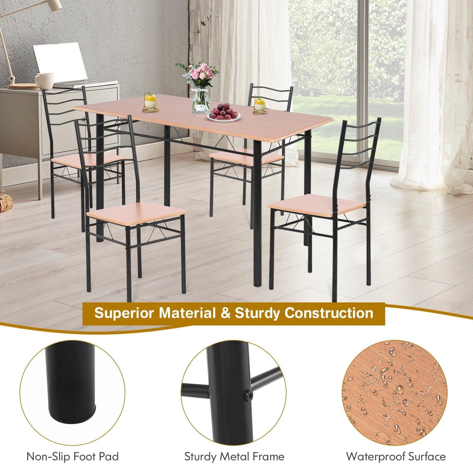 5-Pieces Dining Table Set 4 Chairs MDF Metal Frame Kitchen Furniture Brown - Ouch Cart 