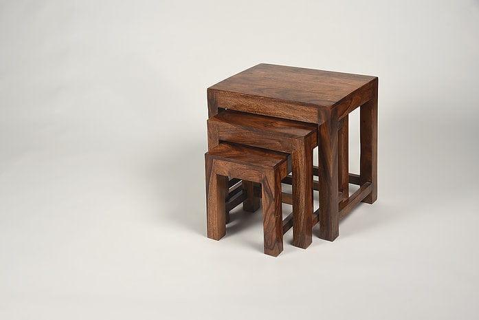 Sheesham Wood Jivaan Set Of 3 Stools - Ouch Cart 