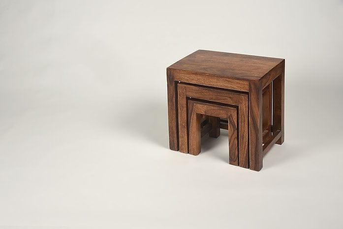 Sheesham Wood Jivaan Set Of 3 Stools - Ouch Cart 