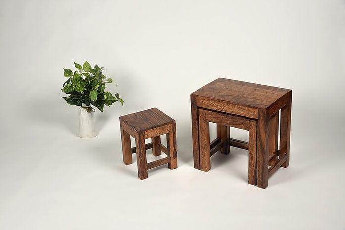 Sheesham Wood Jivaan Set Of 3 Stools - Ouch Cart 