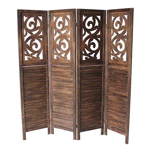 Wood Room Divider Partitions for Living Room 4 Panels - Style Room Separators Screen Panel for Kitchen Wooden Partition Room Divider - Ouch Cart 