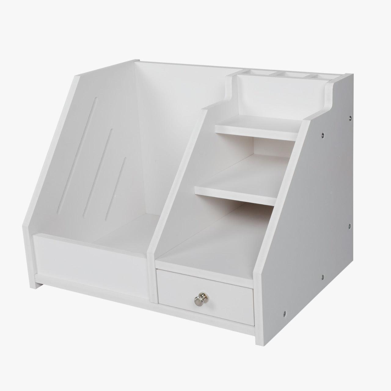 Multi Use Desktop Stationery Organizer Box with Drawer Rack (White) By Miza - Ouch Cart 